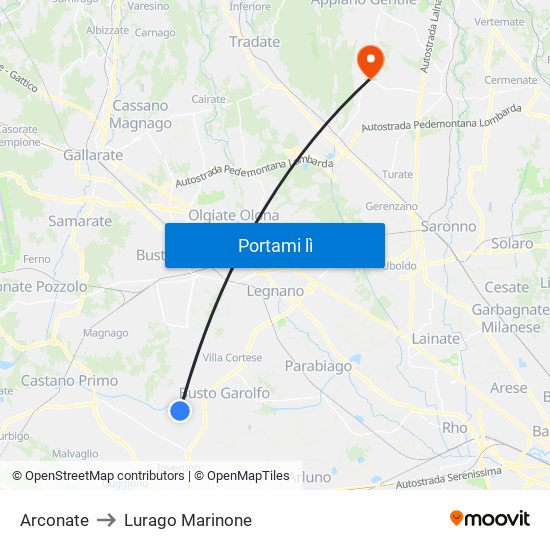 Arconate to Lurago Marinone map