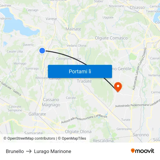 Brunello to Lurago Marinone map