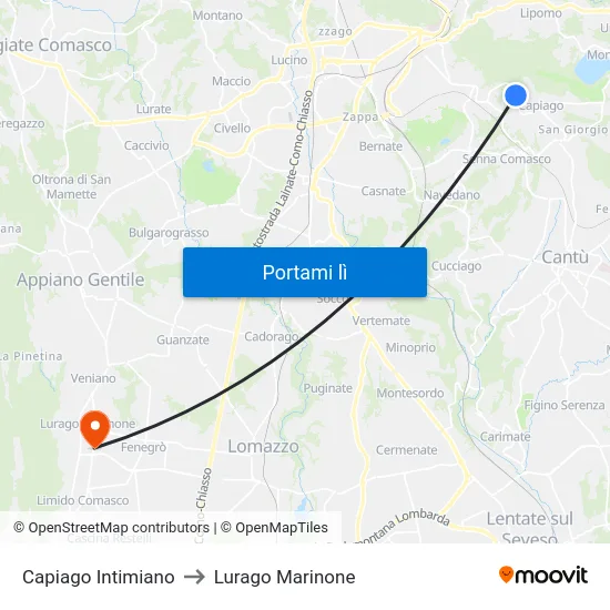 Capiago Intimiano to Lurago Marinone map