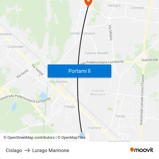 Cislago to Lurago Marinone map