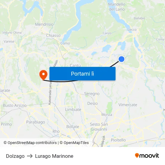 Dolzago to Lurago Marinone map