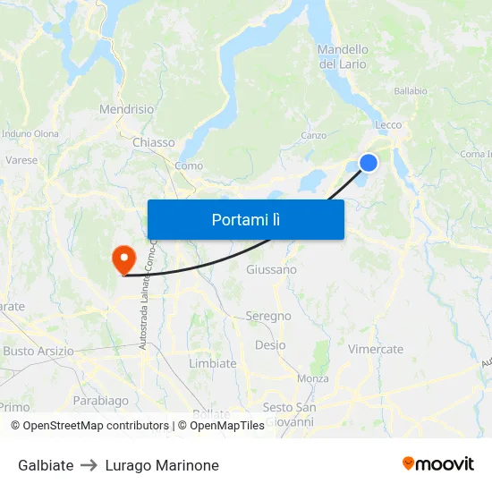 Galbiate to Lurago Marinone map