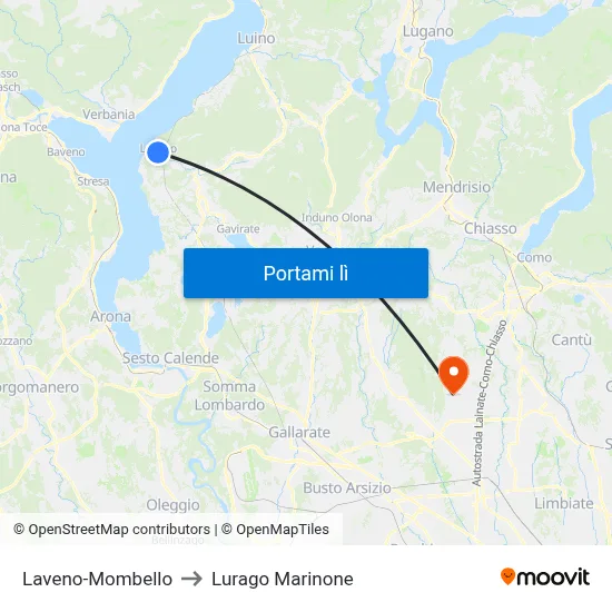 Laveno-Mombello to Lurago Marinone map