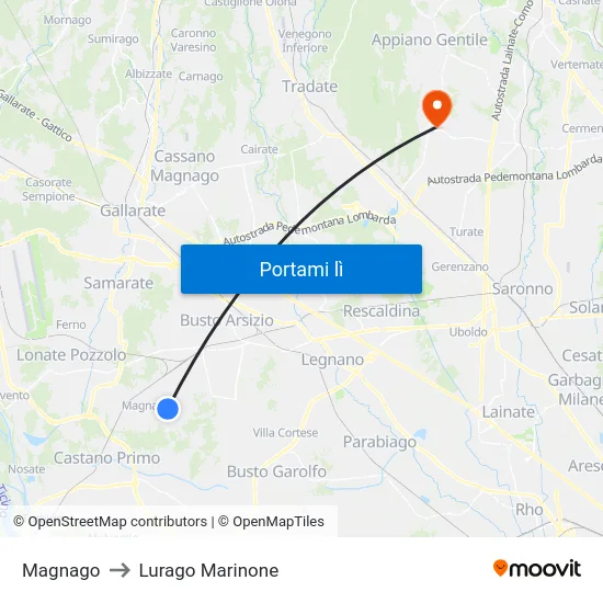 Magnago to Lurago Marinone map