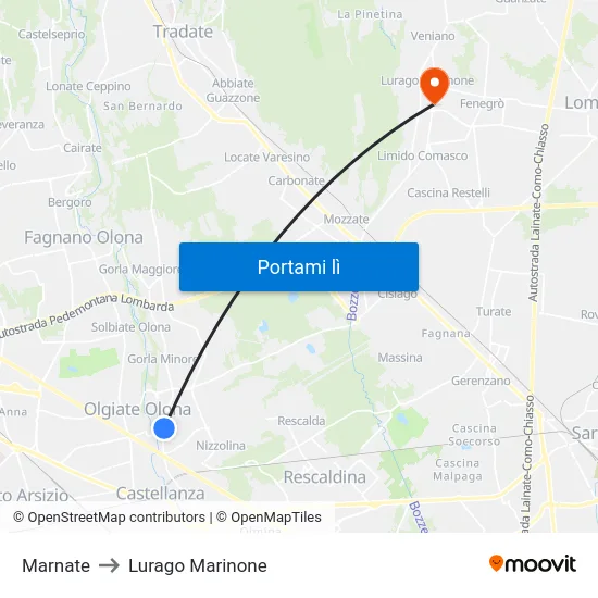 Marnate to Lurago Marinone map