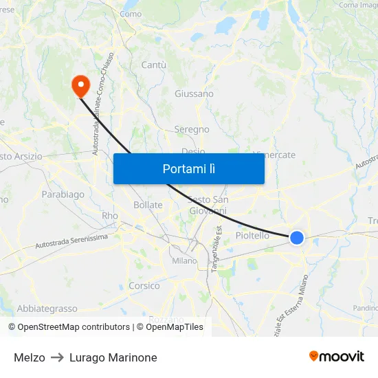 Melzo to Lurago Marinone map
