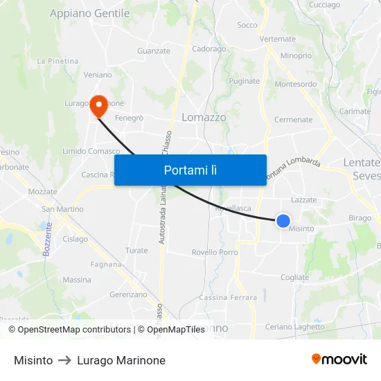 Misinto to Lurago Marinone map