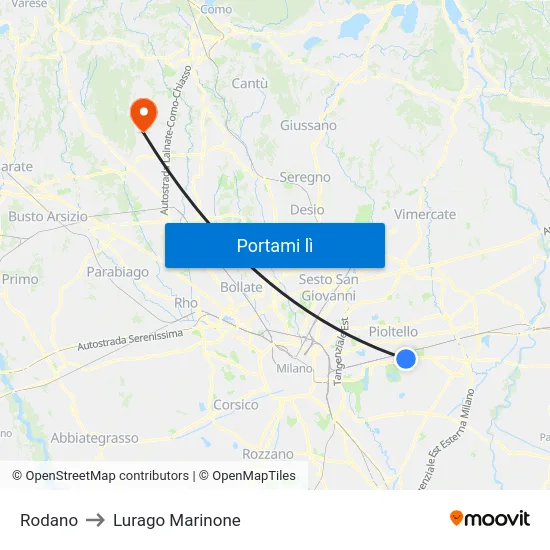 Rodano to Lurago Marinone map