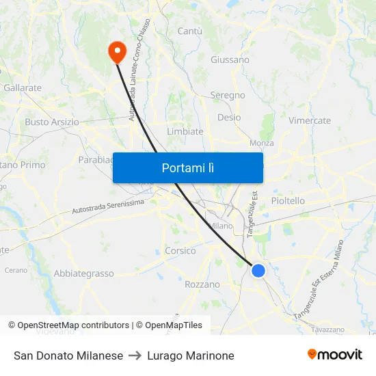 San Donato Milanese to Lurago Marinone map