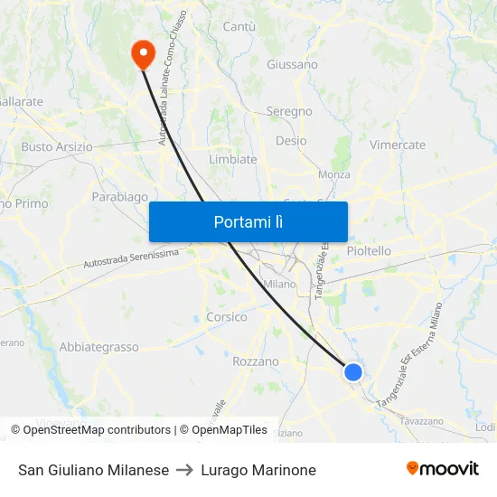 San Giuliano Milanese to Lurago Marinone map