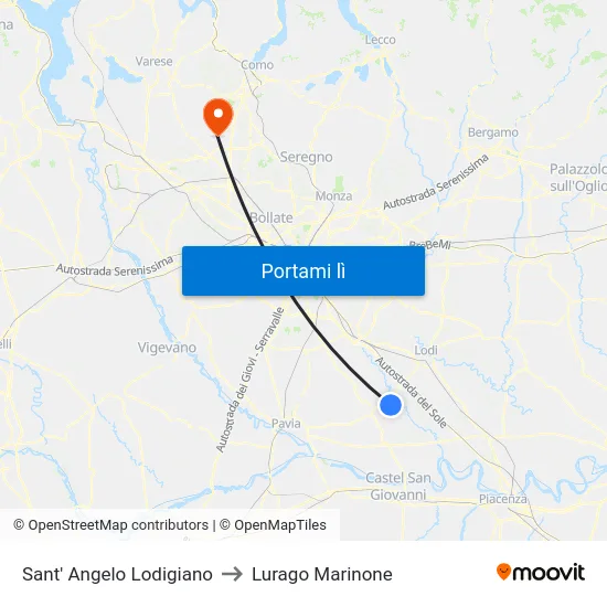Sant' Angelo Lodigiano to Lurago Marinone map