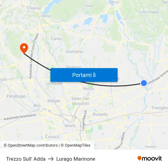 Trezzo Sull' Adda to Lurago Marinone map