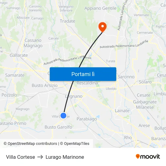 Villa Cortese to Lurago Marinone map