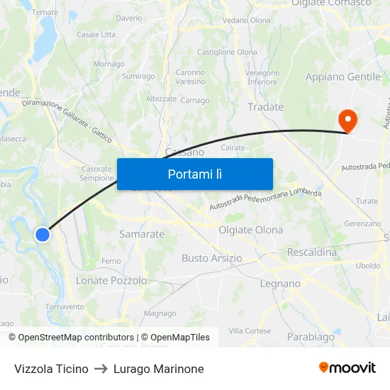 Vizzola Ticino to Lurago Marinone map
