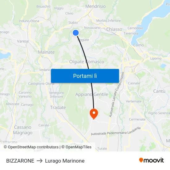 BIZZARONE to Lurago Marinone map