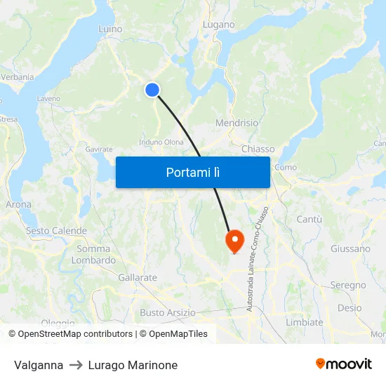 Valganna to Lurago Marinone map