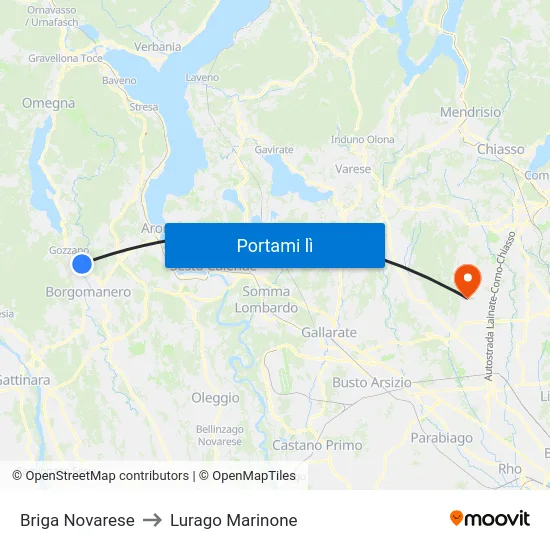 Briga Novarese to Lurago Marinone map