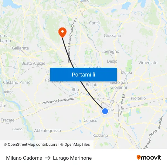 Milano Cadorna to Lurago Marinone map
