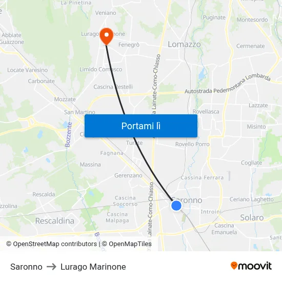 Saronno to Lurago Marinone map