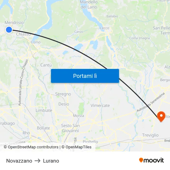 Novazzano to Lurano map