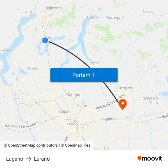 Lugano to Lurano map