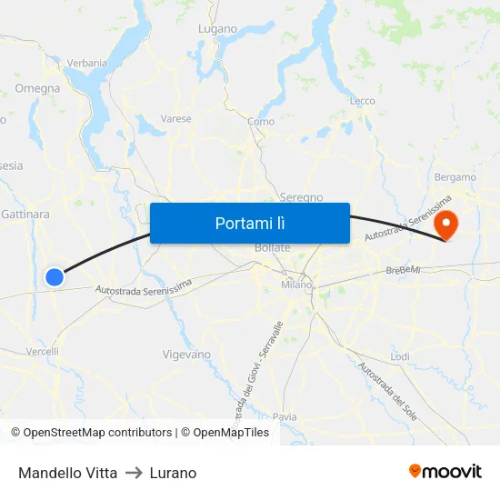 Mandello Vitta to Lurano map