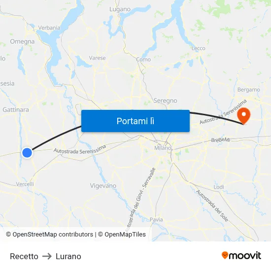 Recetto to Lurano map
