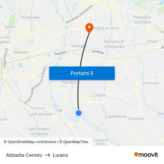 Abbadia Cerreto to Lurano map