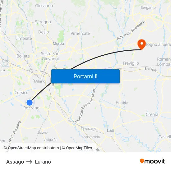 Assago to Lurano map