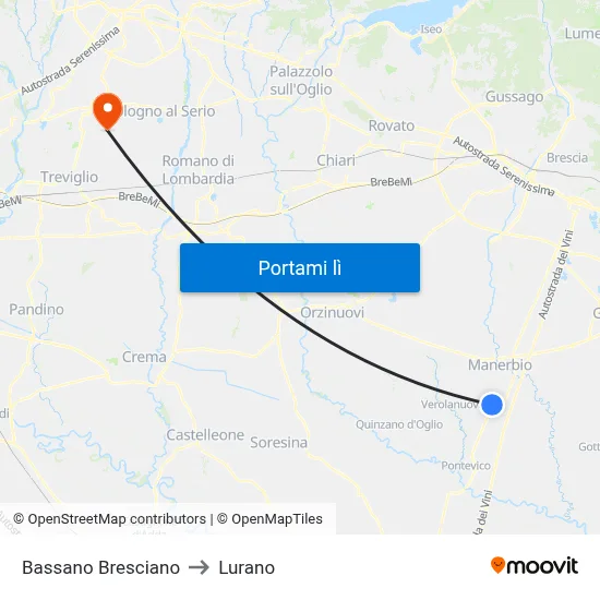 Bassano Bresciano to Lurano map
