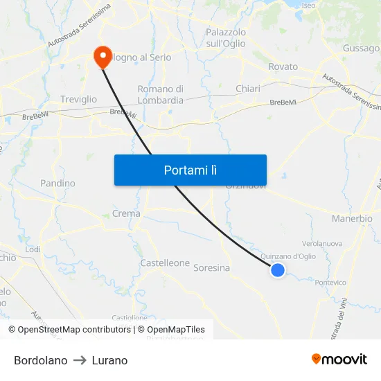 Bordolano to Lurano map