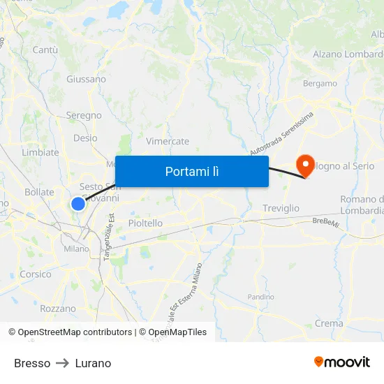 Bresso to Lurano map