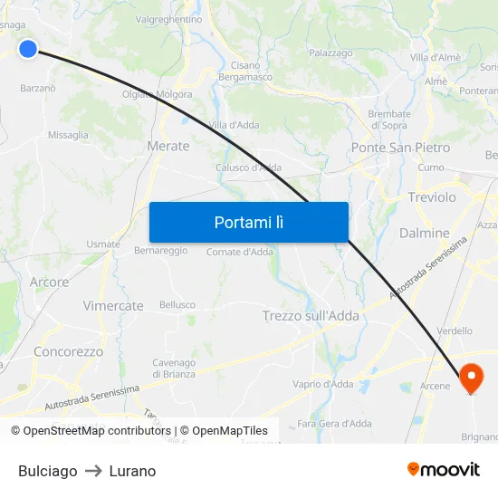 Bulciago to Lurano map