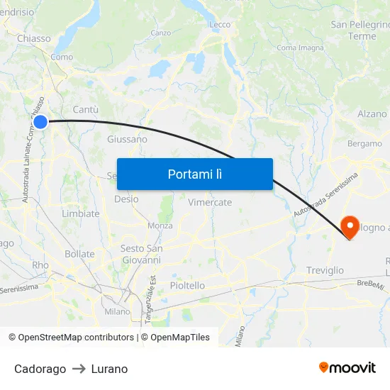 Cadorago to Lurano map