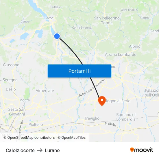 Calolziocorte to Lurano map