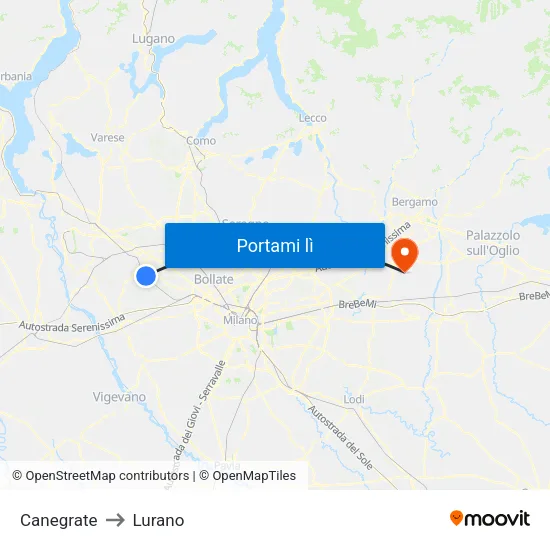 Canegrate to Lurano map