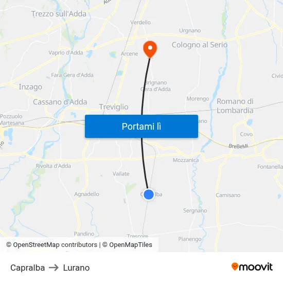 Capralba to Lurano map