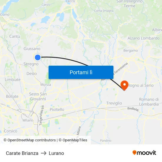 Carate Brianza to Lurano map