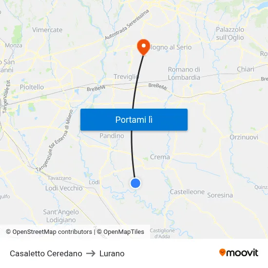 Casaletto Ceredano to Lurano map
