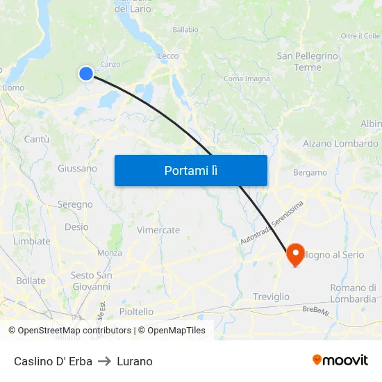 Caslino D' Erba to Lurano map
