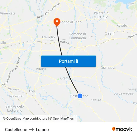 Castelleone to Lurano map