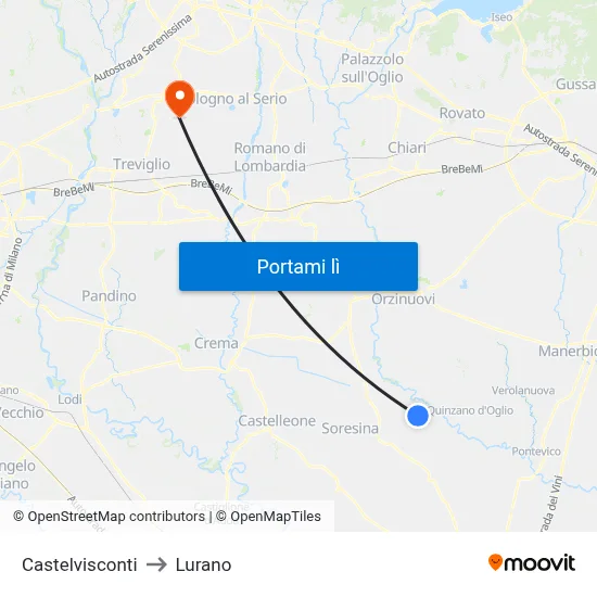 Castelvisconti to Lurano map