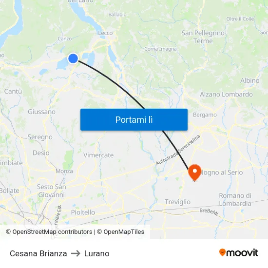 Cesana Brianza to Lurano map