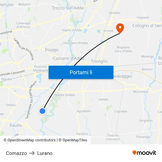 Comazzo to Lurano map