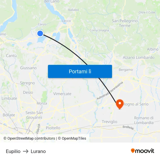 Eupilio to Lurano map