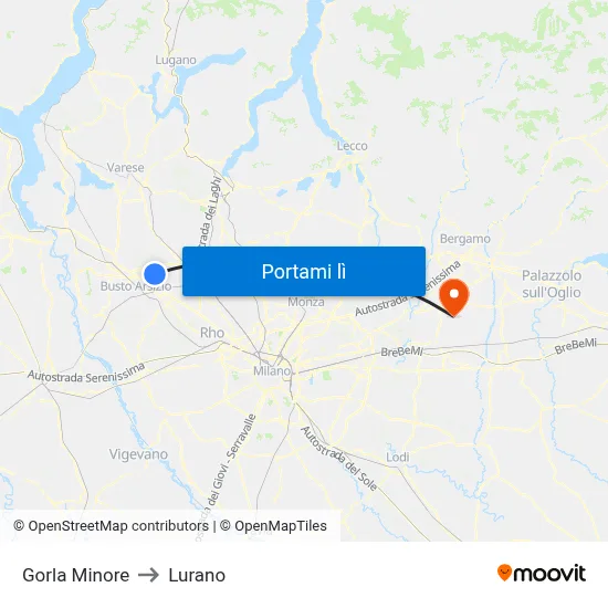 Gorla Minore to Lurano map