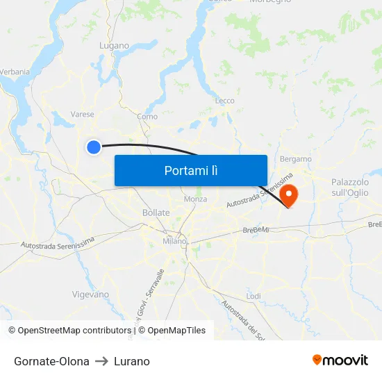 Gornate-Olona to Lurano map