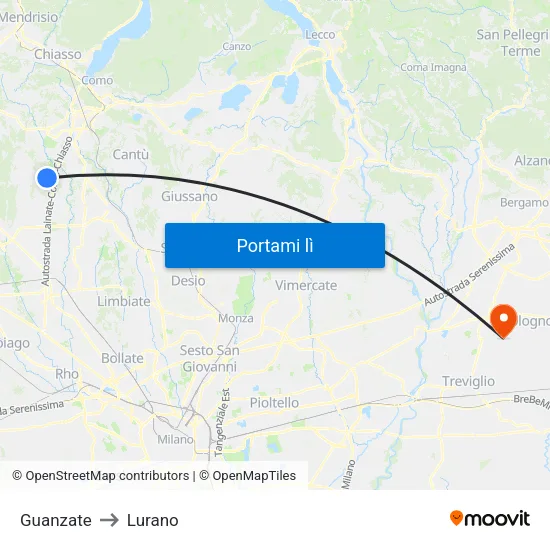 Guanzate to Lurano map