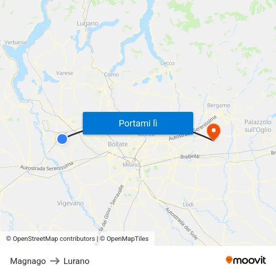 Magnago to Lurano map