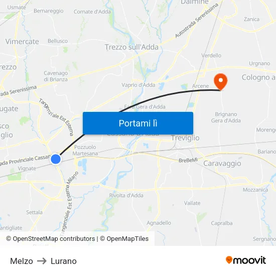 Melzo to Lurano map